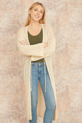 Yumi Cream Crochet Long Line Cardigan With Ties Front - QHA UK