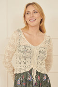 Yumi Ivory Crochet Top With Front Ruching - QHA UK
