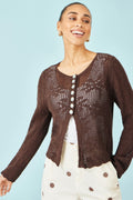 Yumi Brown Flower Crochet Button Up Cardigan - QHA UK