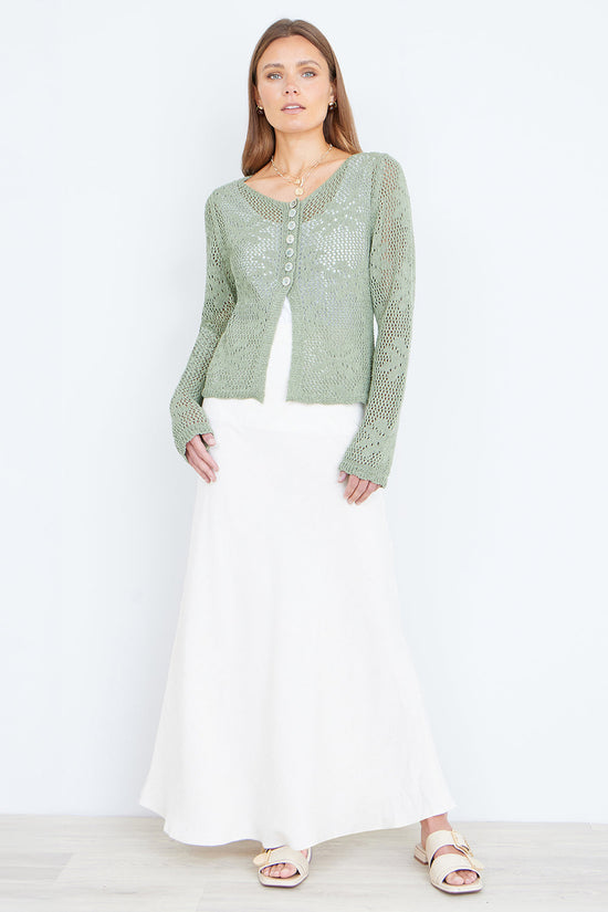 Yumi Green Flower Crochet Button Up Cardigan - QHA UK