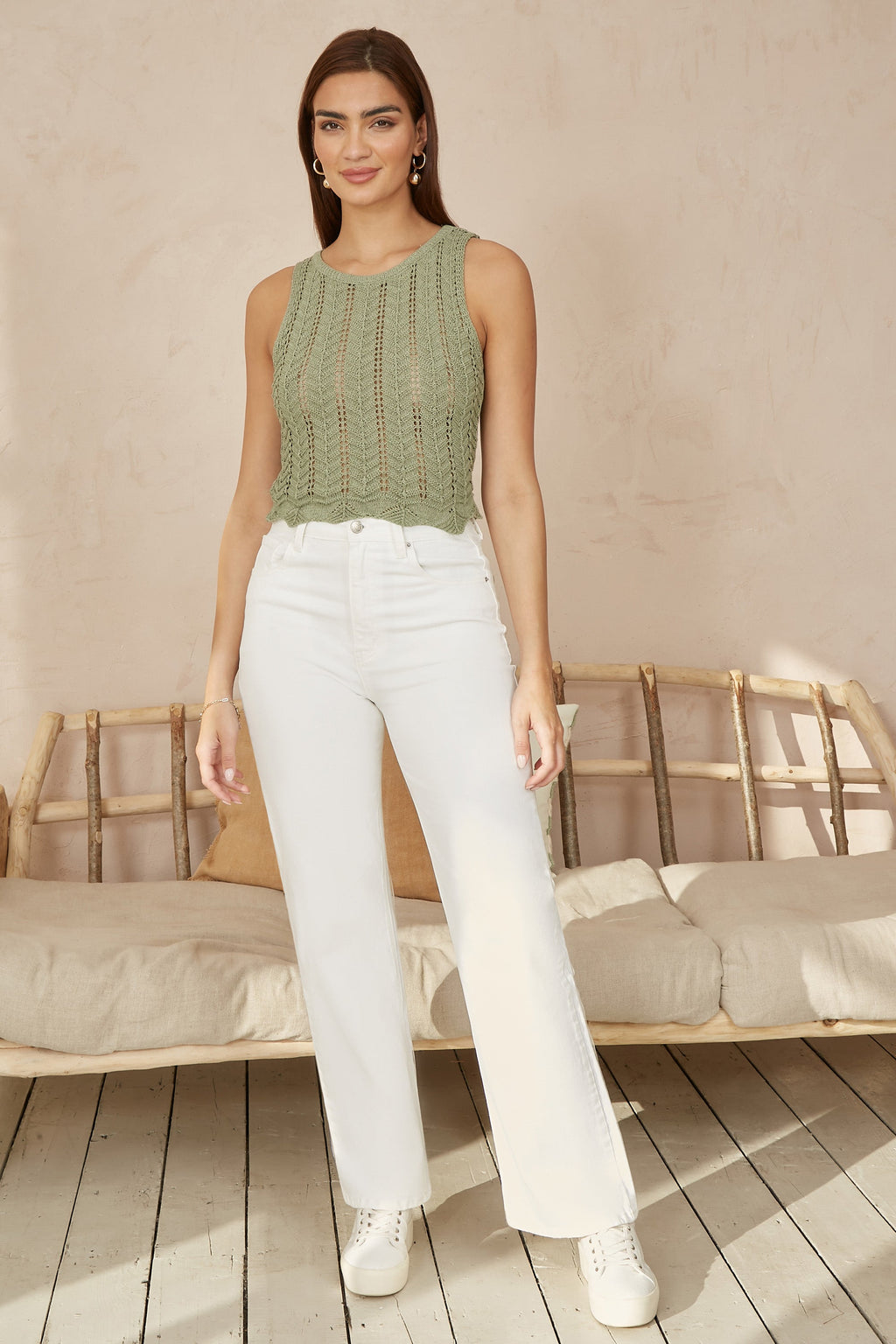 Yumi Green Crochet Knitted Tank Top