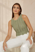 Yumi Green Crochet Knitted Tank Top - QHA UK