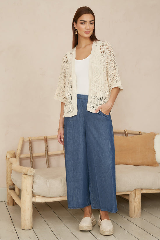 Yumi Ivory Crochet Edge To Edge 3/4 Sleeve Cardigan - QHA UK