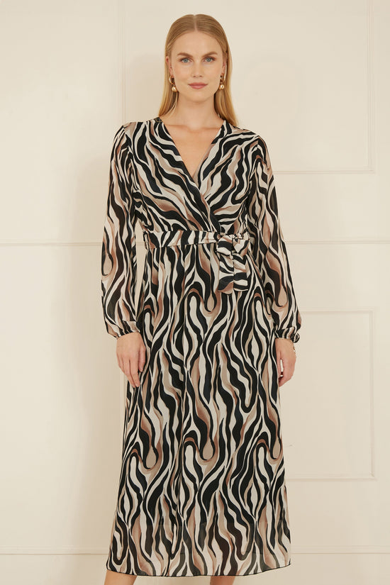 Yumi Brown Animal Swirl Midi Wrap Dress - QHA UK