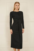 Yumi Black Midi Fitted Stretch Dress With Knot Detail - QHA UK