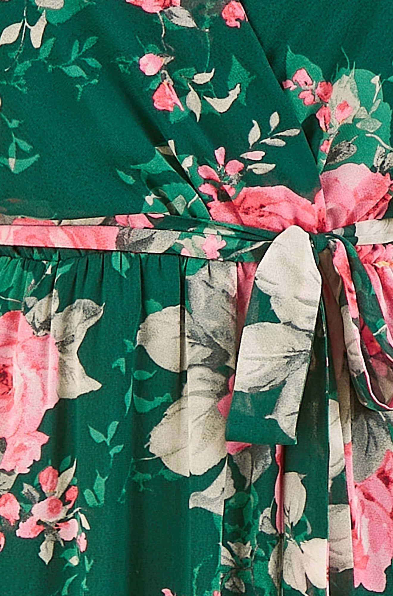 Yumi Dark Green Kimono Sleeves Midi Dip Hem Wrap Midi Dress - QHA UK