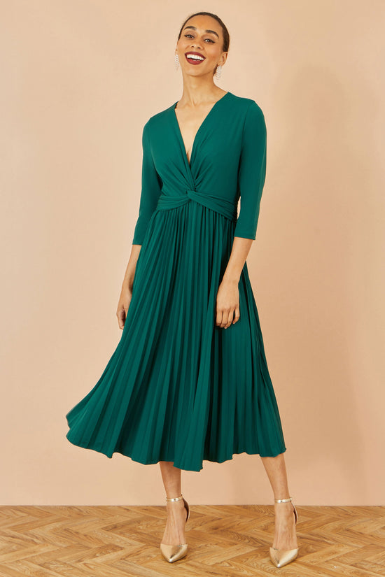 Yumi Green Jersey Knot Waist Pleated Midi Dress - QHA UK