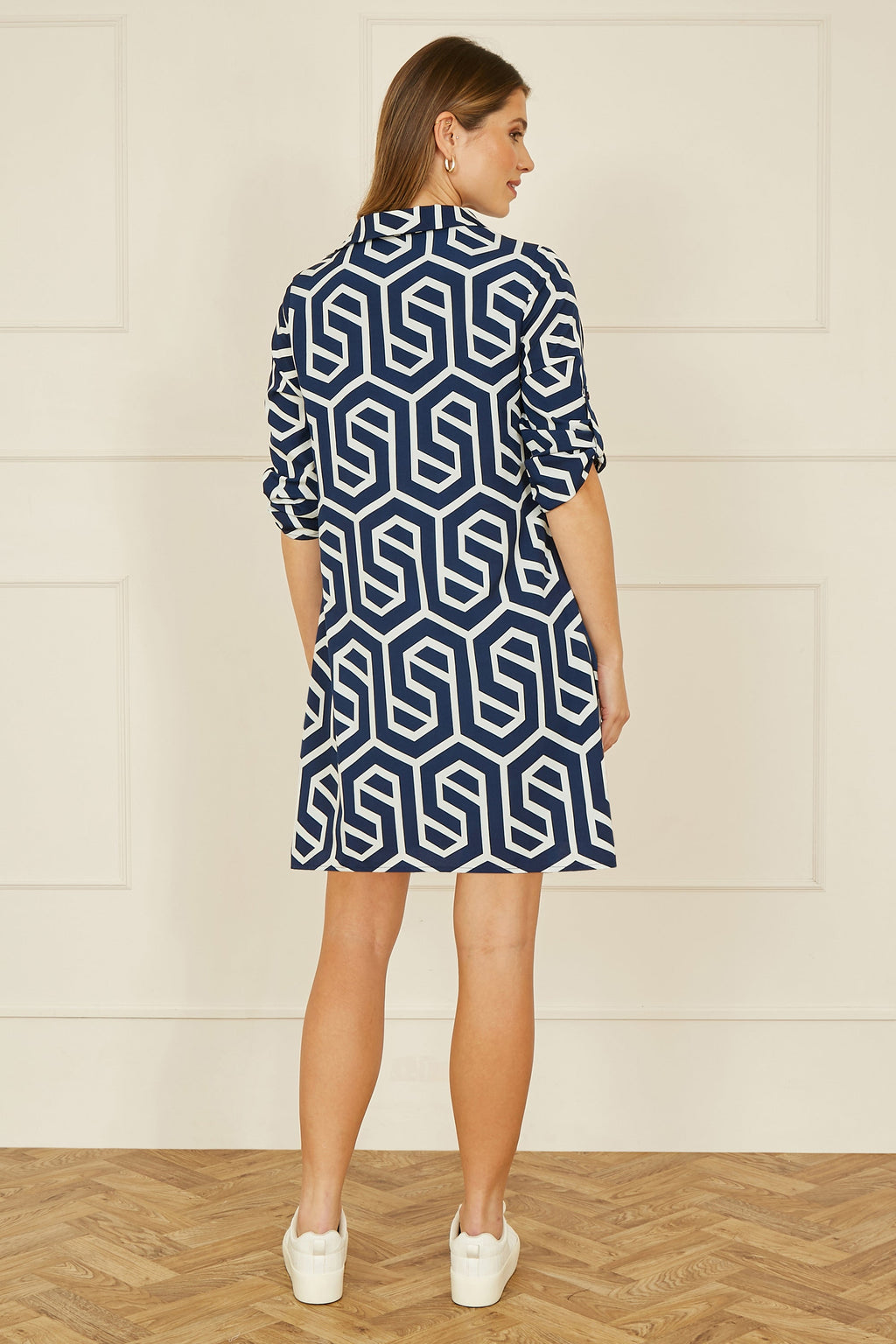 Yumi Navy Geo Print Tunic With Pockets - QHA UK