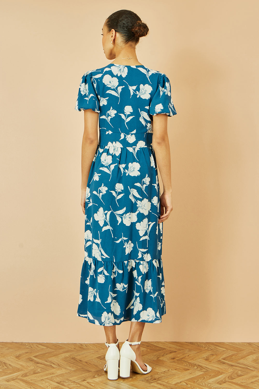 Yumi Teal Floral Button Down Floral Midi Dress - QHA UK
