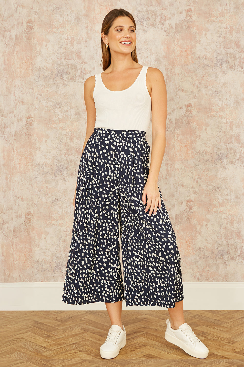 Yumi Navy Dash Print Culottes - QHA UK