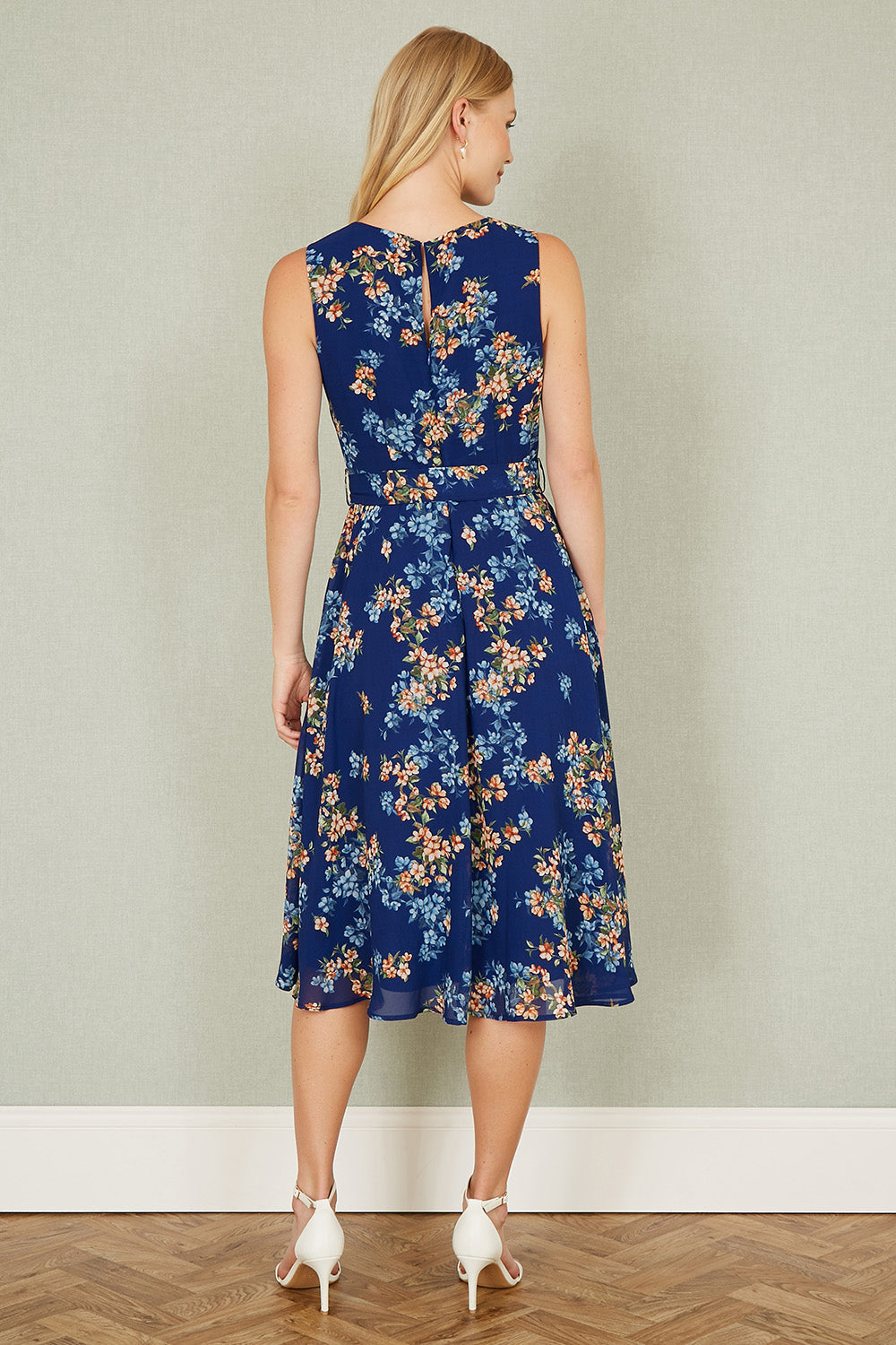 Yumi Navy Floral Skater Sleeveless Dress - QHA UK
