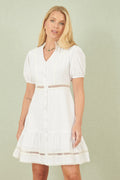 Yumi White Cotton Lace Trim Skater Shirt Dress - QHA UK