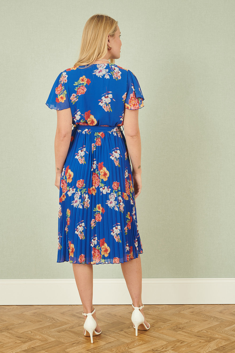 Yumi Blue Floral Pleated Wrap Dress - QHA UK