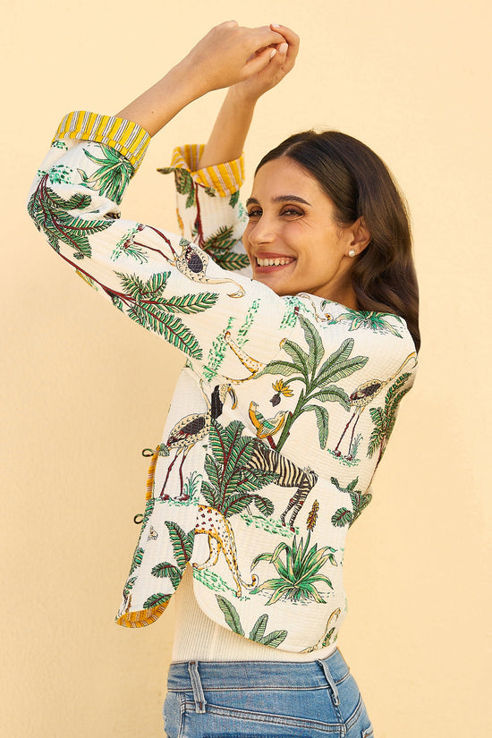 Yumi White Animal Reversible Cotton Quilted Jacket - QHA UK