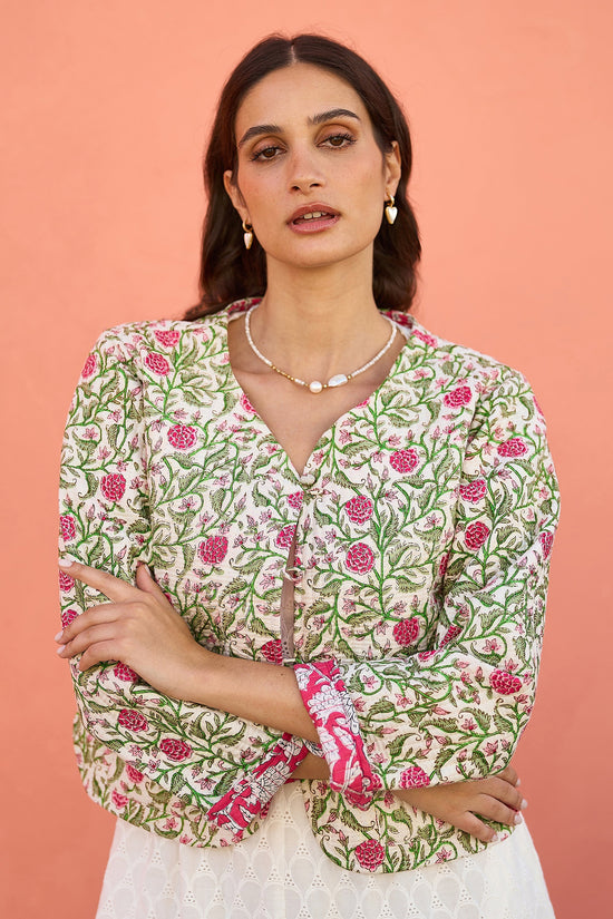Yumi Pink Floral Reversible Cotton Quilted Jacket - QHA UK