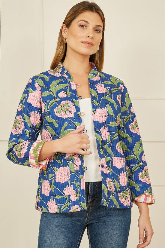 Yumi Pink Floral Reversible Cotton Quilted Jacket - QHA UK