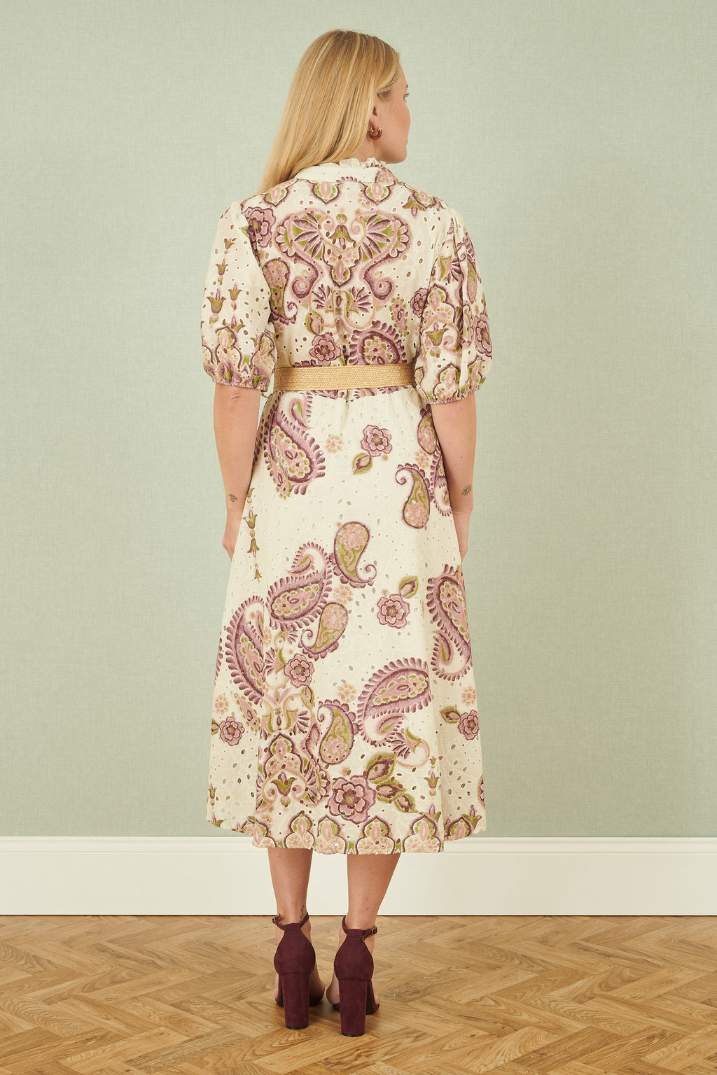 Yumi White Paisley Print Broderie Anglaise Cotton Midi Dress - QHA UK