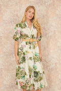 Yumi Green Cotton Broderie Anglaise Midi Shirt Dress - QHA UK