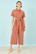 Yumi Brown Utility Relaxed Jumpsuit - QHA UK