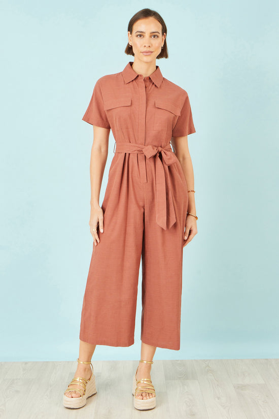 Yumi Brown Utility Relaxed Jumpsuit - QHA UK