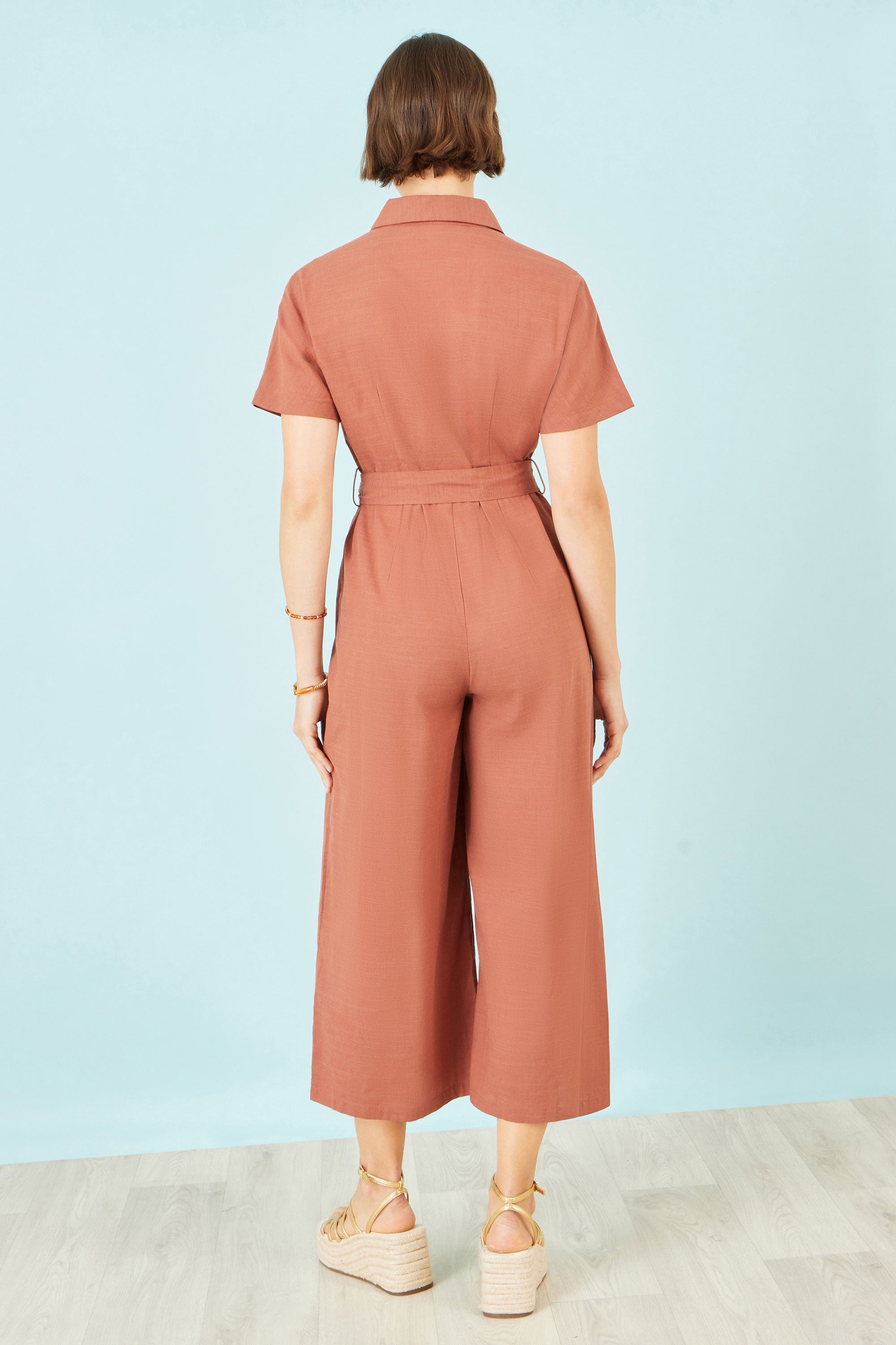 Yumi Brown Utility Relaxed Jumpsuit