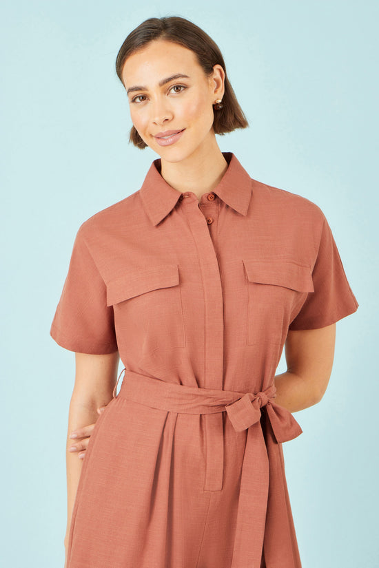 Yumi Brown Utility Relaxed Jumpsuit - QHA UK