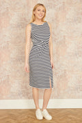 Yumi Navy Striped Jersey Ruched Midi Dress - QHA UK