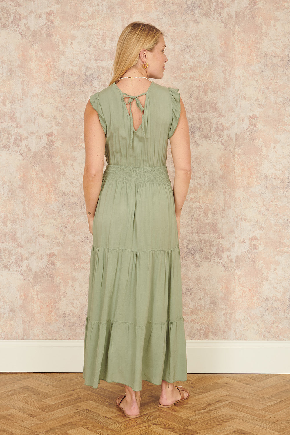 Yumi Green Viscose Lace Trim Wrap Maxi Dress - QHA UK