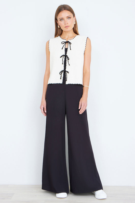 Yumi Ivory Knitted Waistcoat With Bow Trims - QHA UK