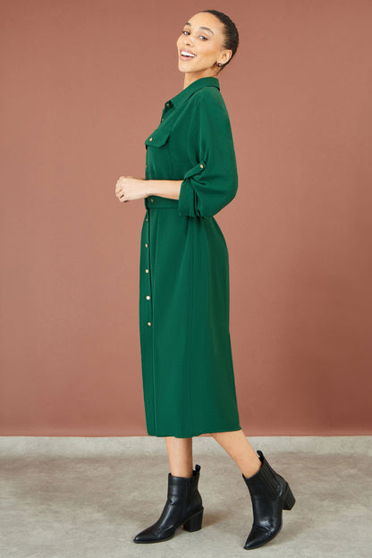 Yumi Green Stretch Midi Shirt Dress - additional view 4