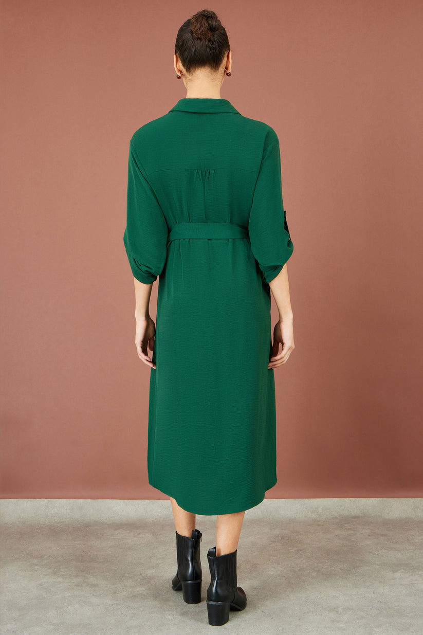 Yumi Green Stretch Midi Shirt Dress - additional view 5