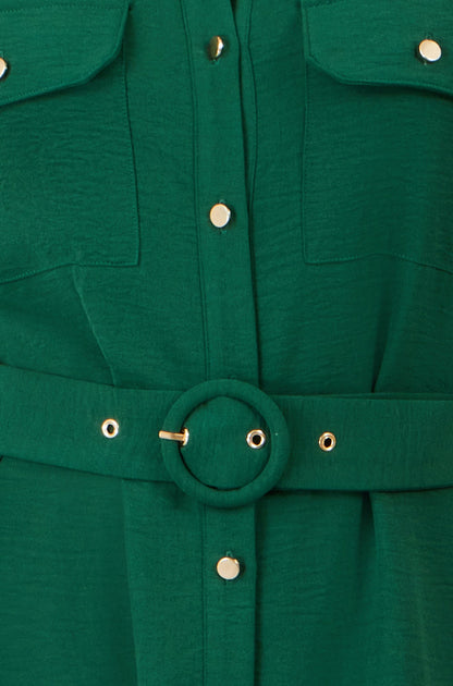 Yumi Green Stretch Midi Shirt Dress - additional view 6