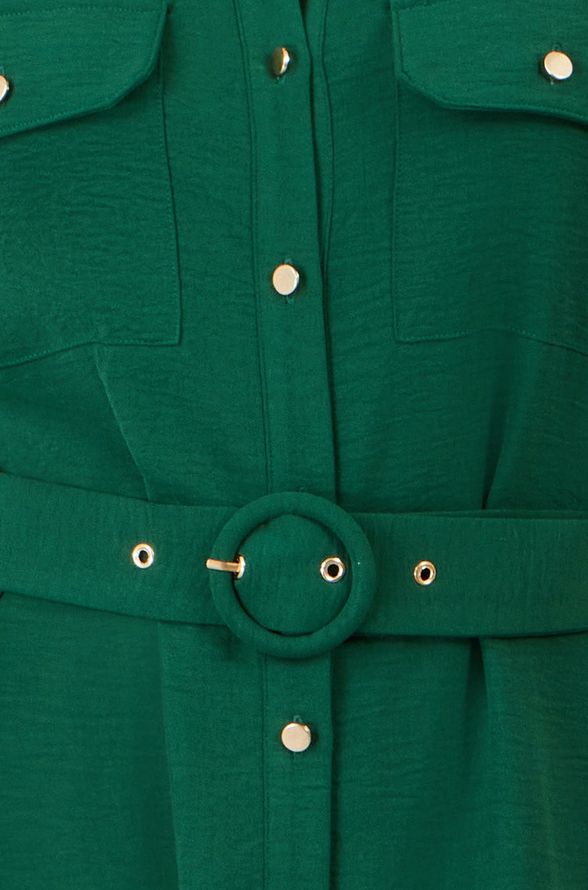 Yumi Green Stretch Midi Shirt Dress - additional view 6