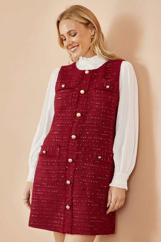 Yumi Burgundy Boucle Tunic Dress - QHA UK