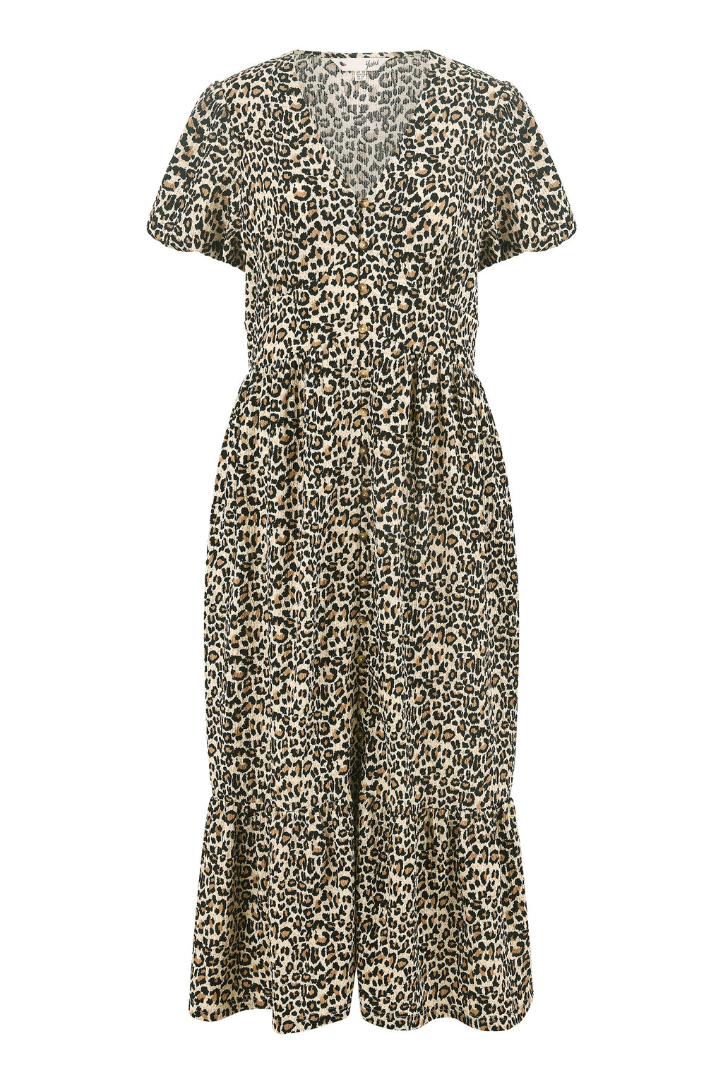Yumi Brown Leopard Print Pleated Button Through Midi Dress - QHA UK