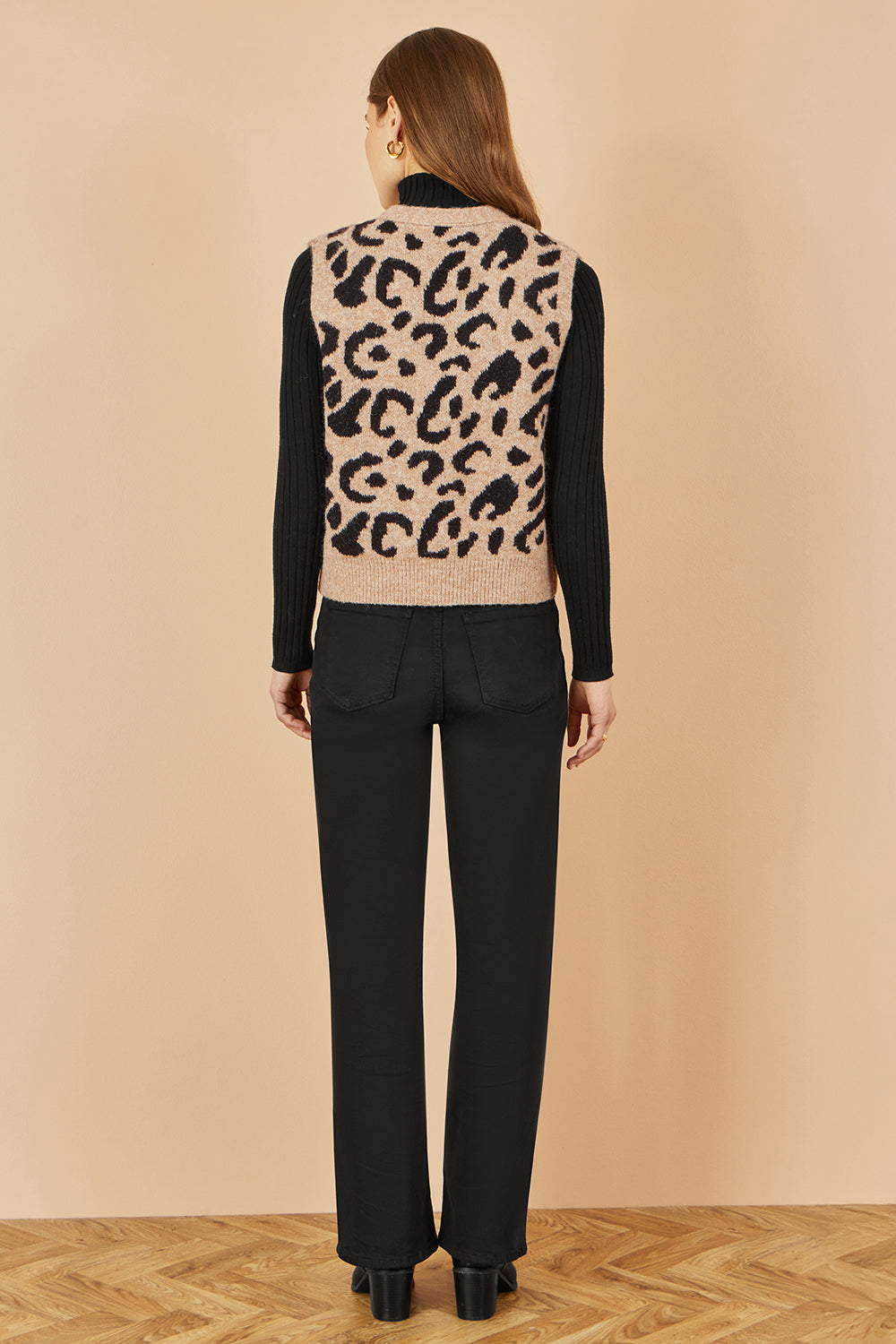 Yumi Beige Animal Print Intarsia Tie Front Waistcoat - QHA UK
