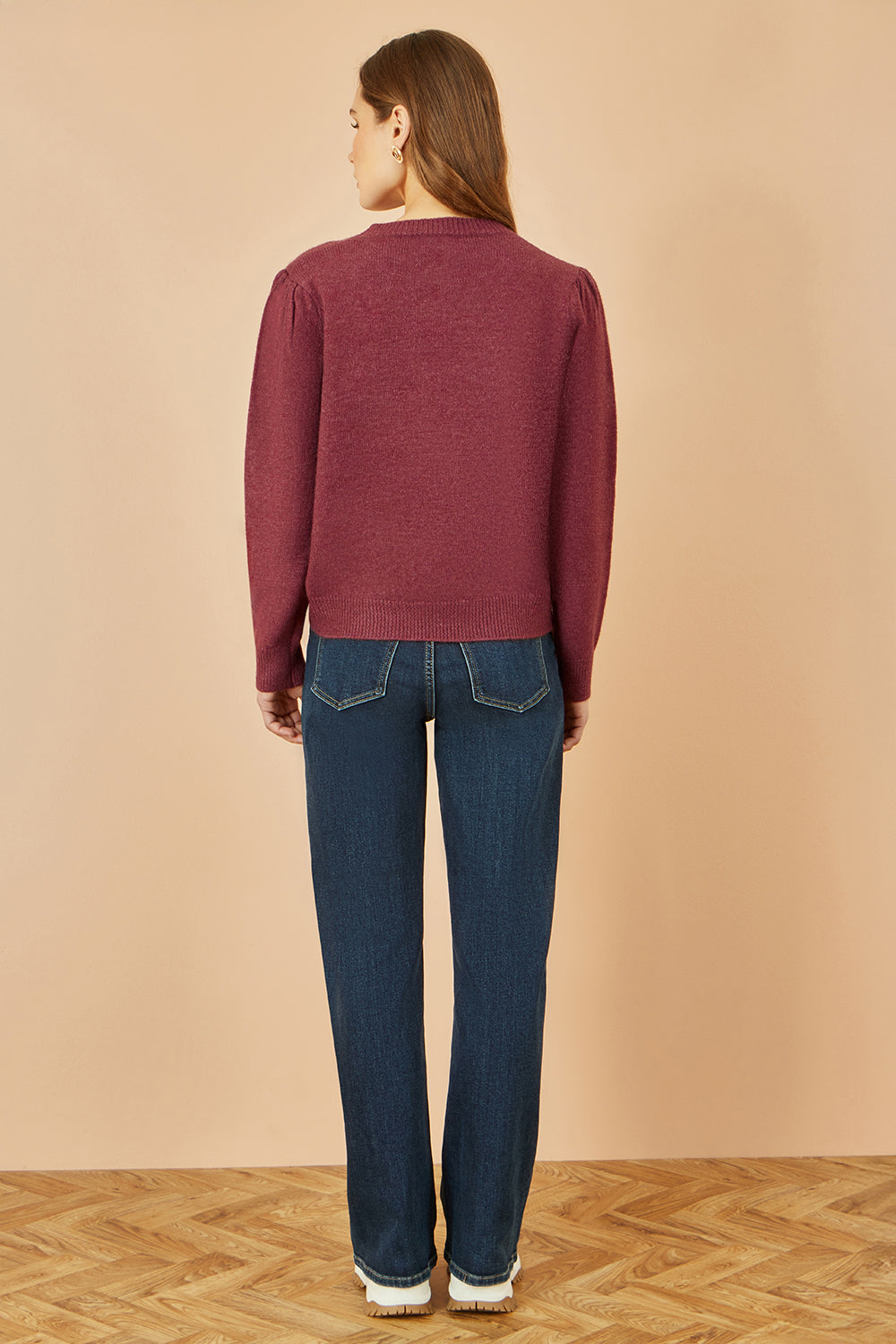 Yumi Burgundy Knitted Jumper With Crochet Flowers - QHA UK