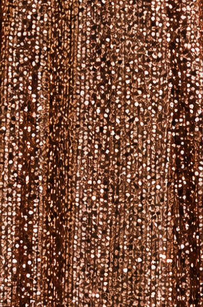 Yumi Women’s Copper Sequin Long Sleeve V-Neck Midi Dress with Side Split