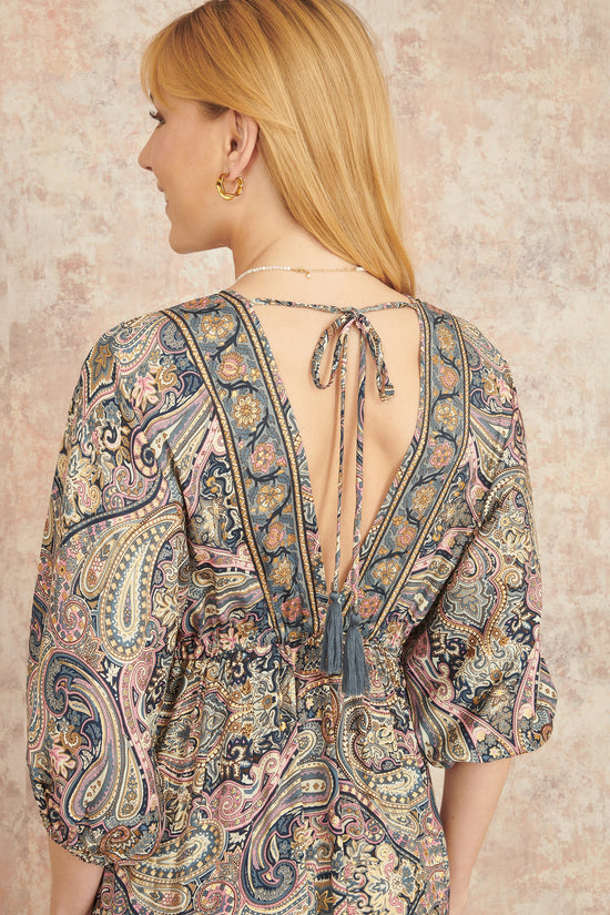 Yumi Multicolour Paisley Print Midi Kimono Dress With Tie Back - QHA UK