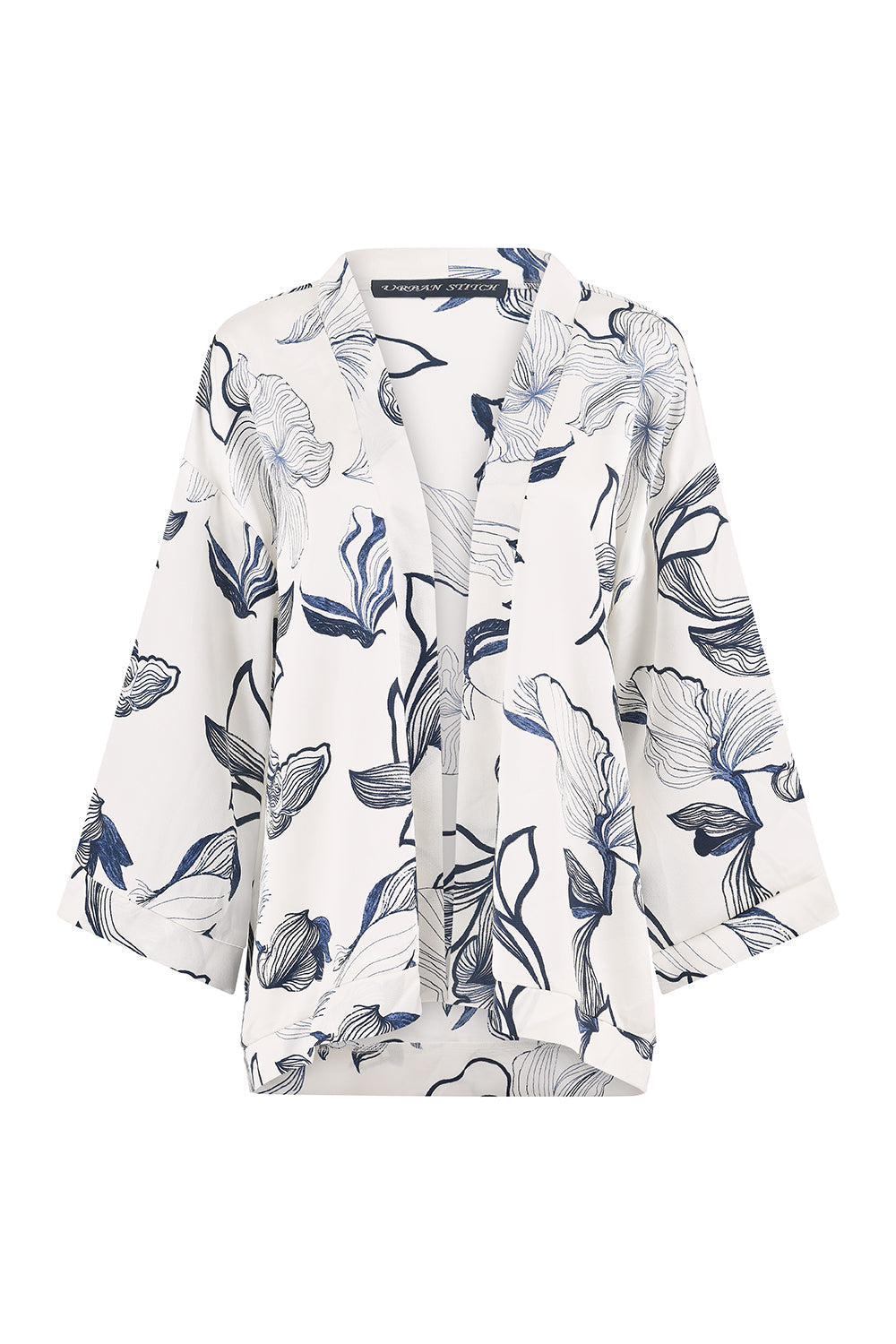 Yumi White Abstract Floral Print Kimono