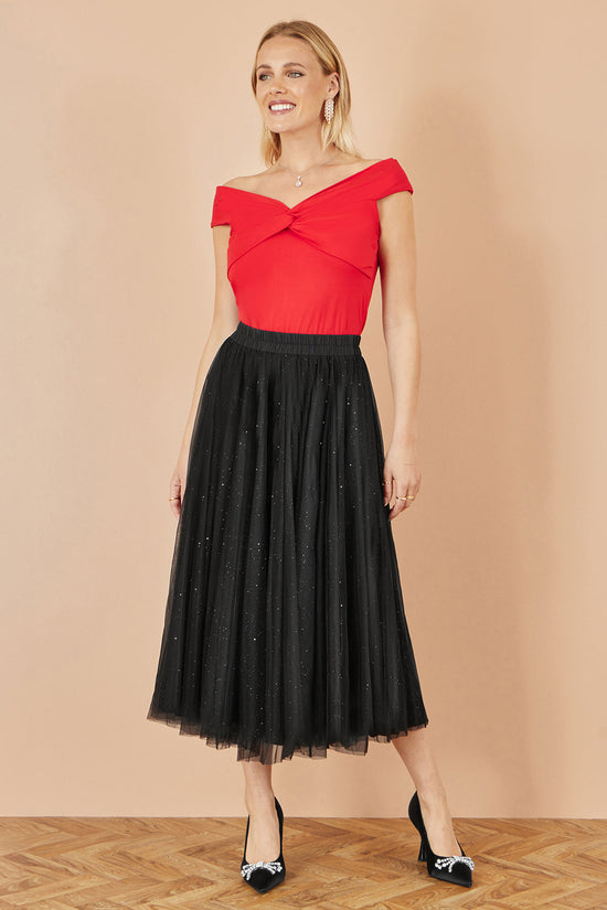Yumi Black Sparkle Mesh Tulle Skirt - QHA UK