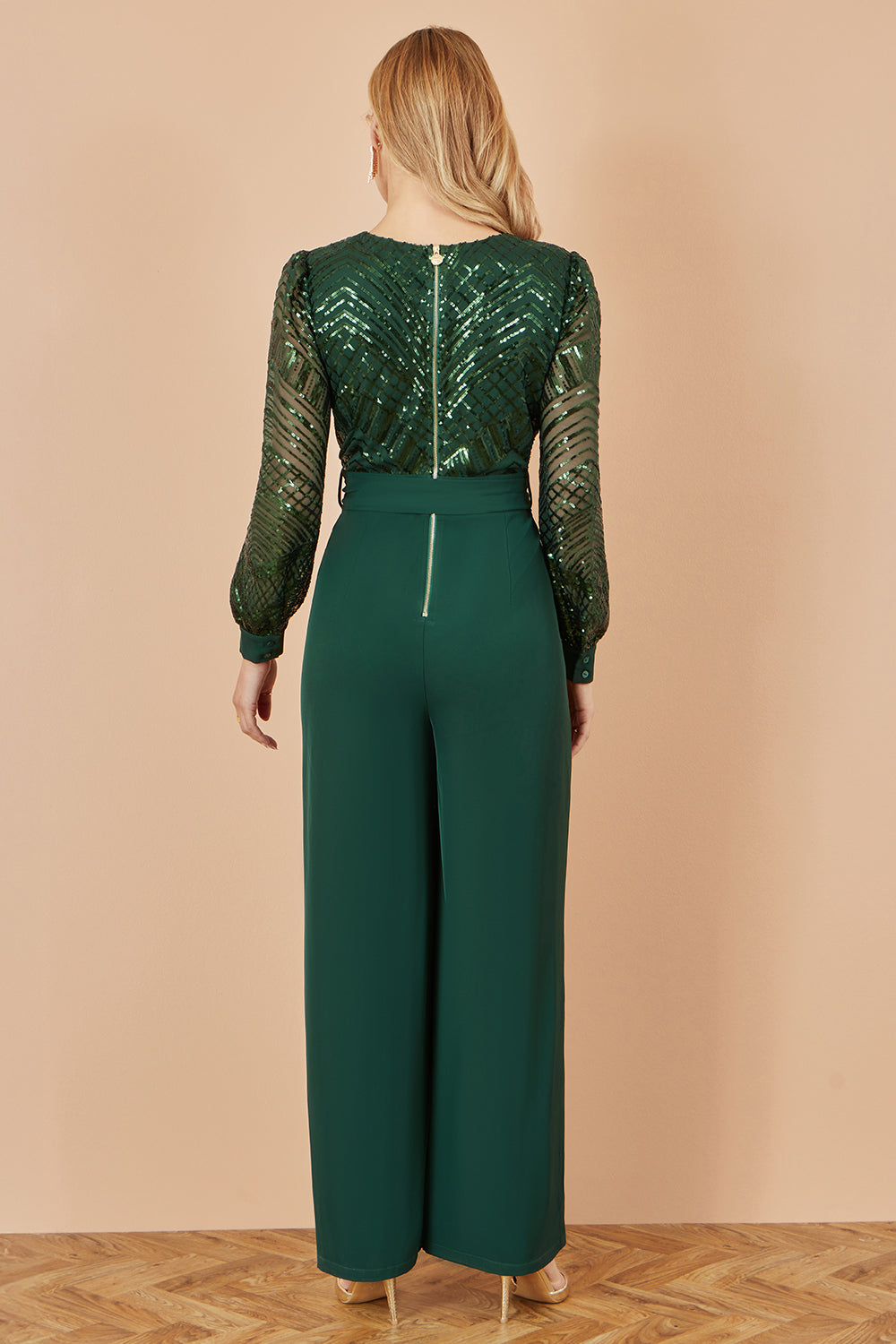 Yumi Green Sequin Wrap Over Jumpsuit - QHA UK