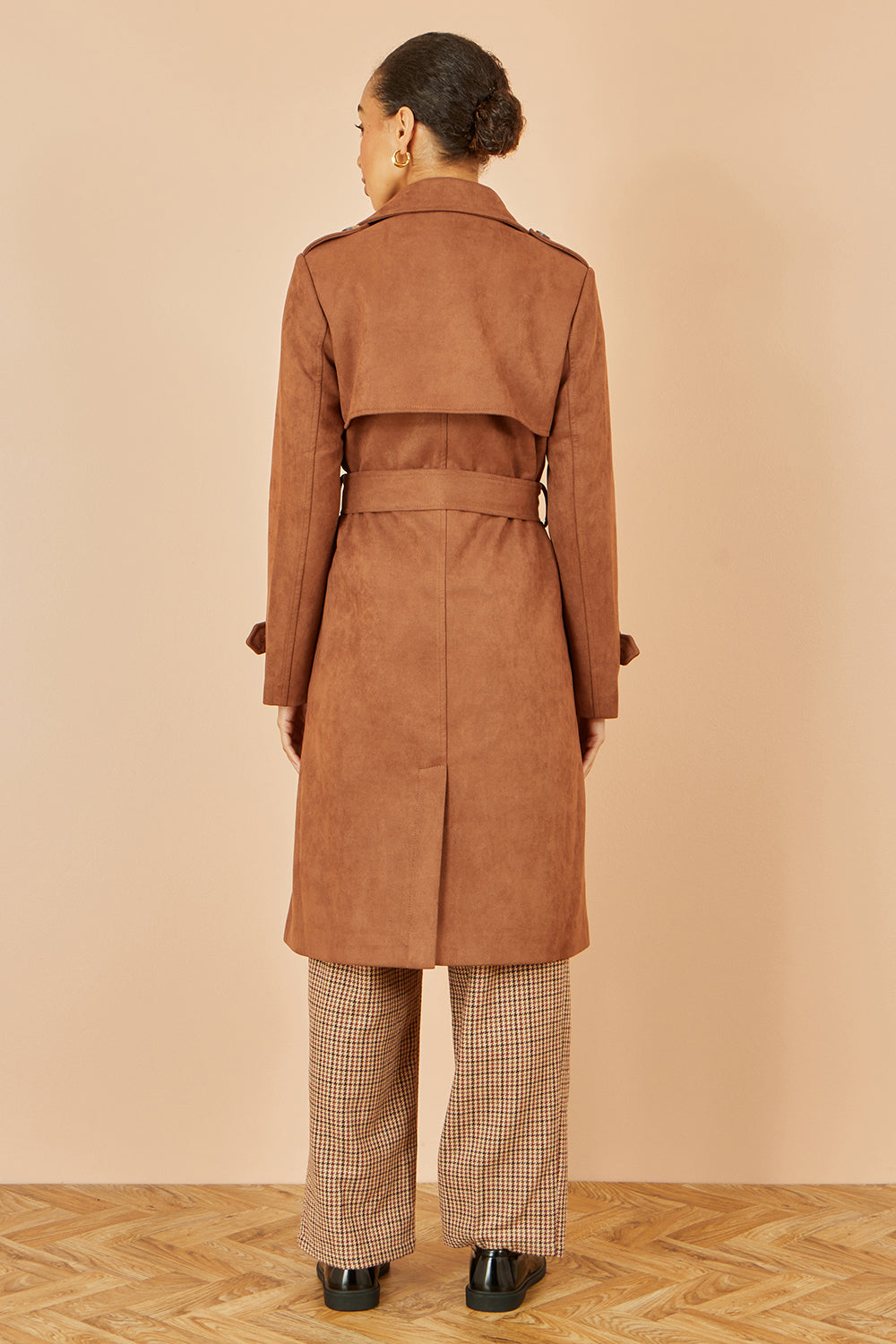 Yumi Brown Faux Suede Trench Coat - QHA UK