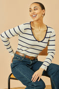 Yumi White Metallic Stripe Knitted Ribbed Top - QHA UK