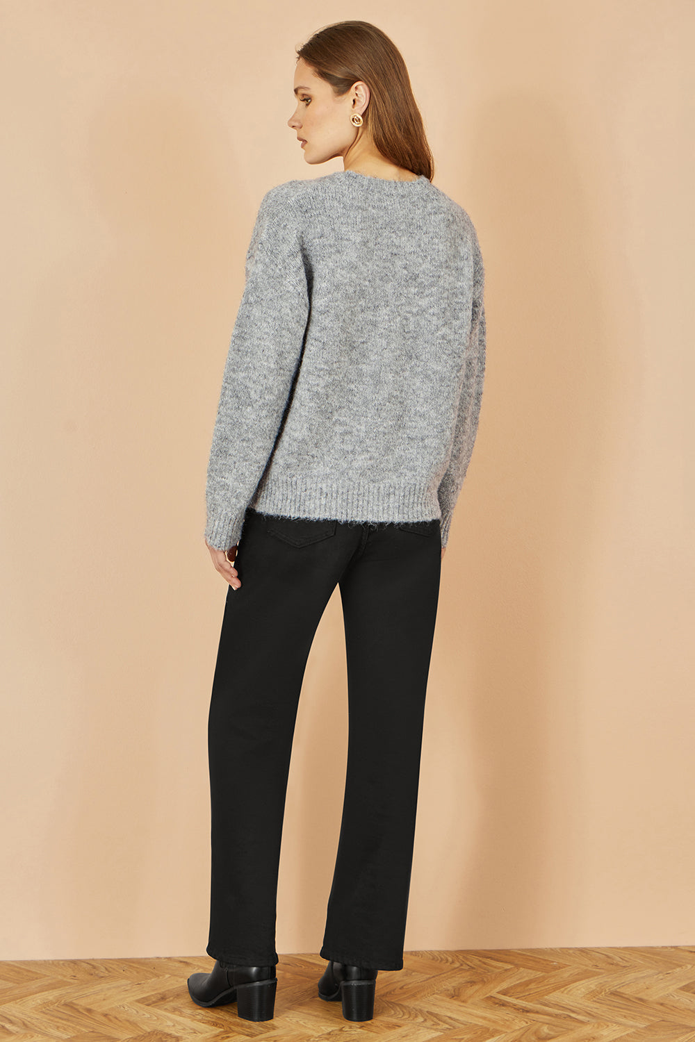 Yumi Grey Relaxed Jumper With Crochet Flowers - QHA UK