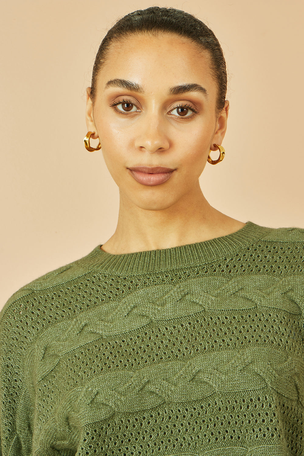 Yumi Green Cable Knit Relaxed Fit Jumper - QHA UK