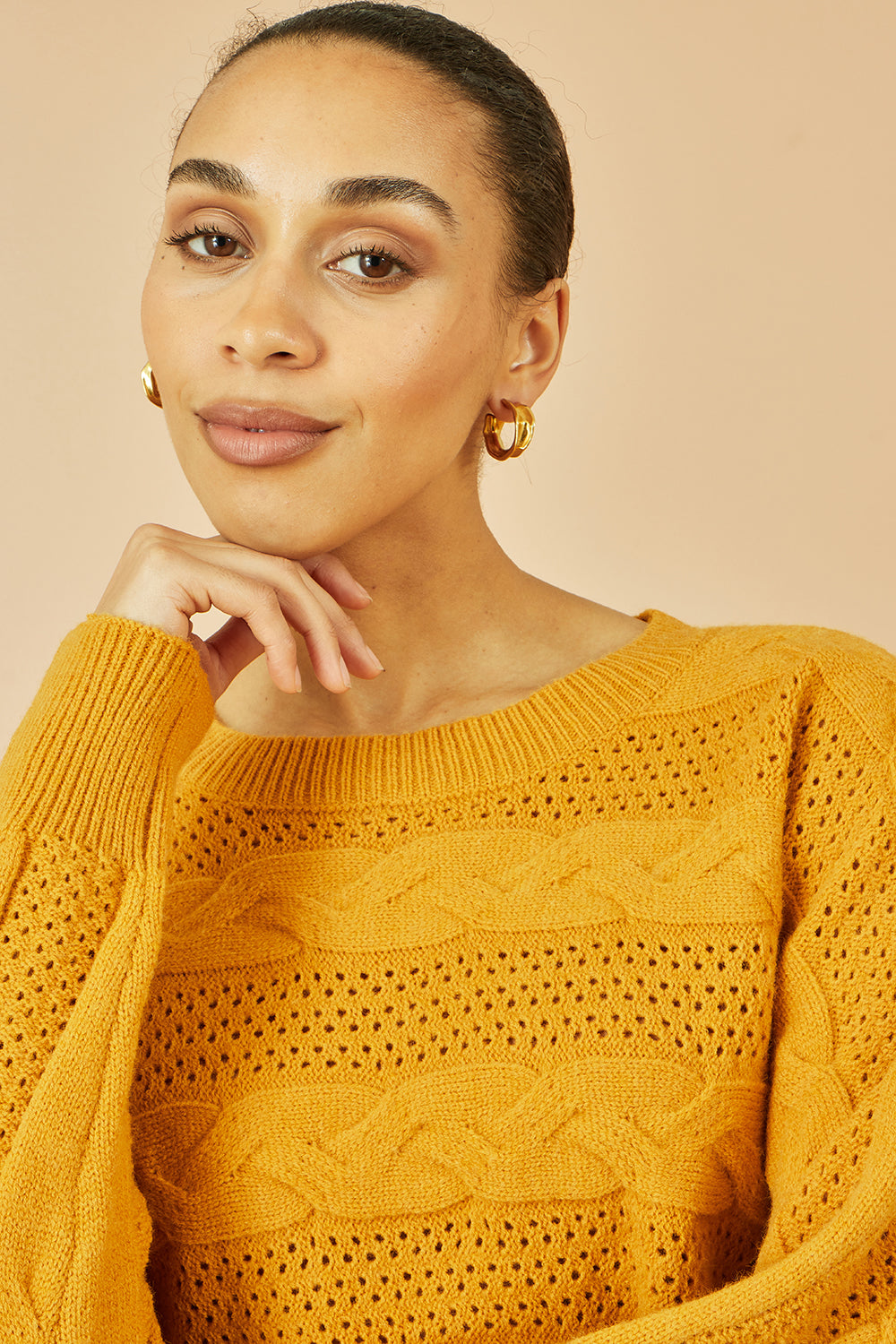 Yumi Mustard Cable Knit Relaxed Fit Jumper - QHA UK