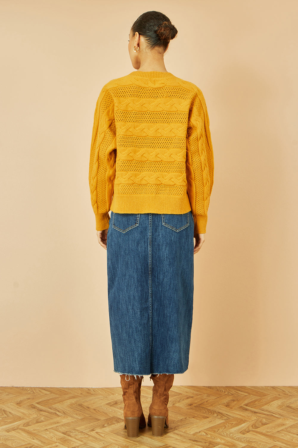Yumi Mustard Cable Knit Relaxed Fit Jumper - QHA UK