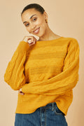 Yumi Mustard Cable Knit Relaxed Fit Jumper - QHA UK