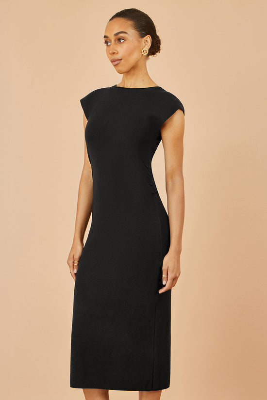 Yumi Black Knitted Ruched Midi Dress - QHA UK